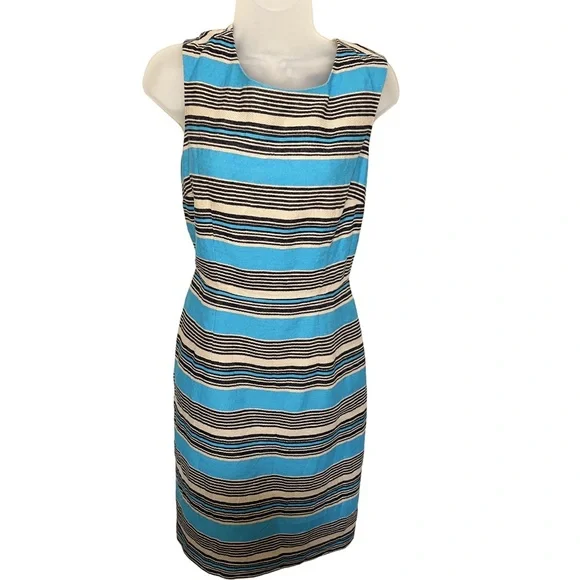 The Limited 8 Linen Cotton Sheath Sleeveless Dress Blue Tan Black - Picture 1 of 8